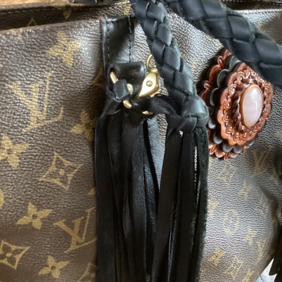 Authentic Boho Revamped Vintage Louis Vuitton Shopping Sac Black Braiding Concho - Picture 13 of 16
